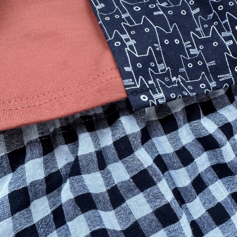 Short bébé vichy en double gaze de coton – Noir & blanc cassé – Made in France