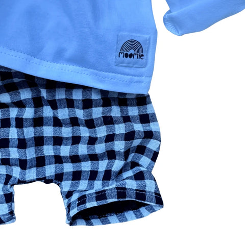 Short bébé vichy en double gaze de coton – Noir & blanc cassé – Made in France
