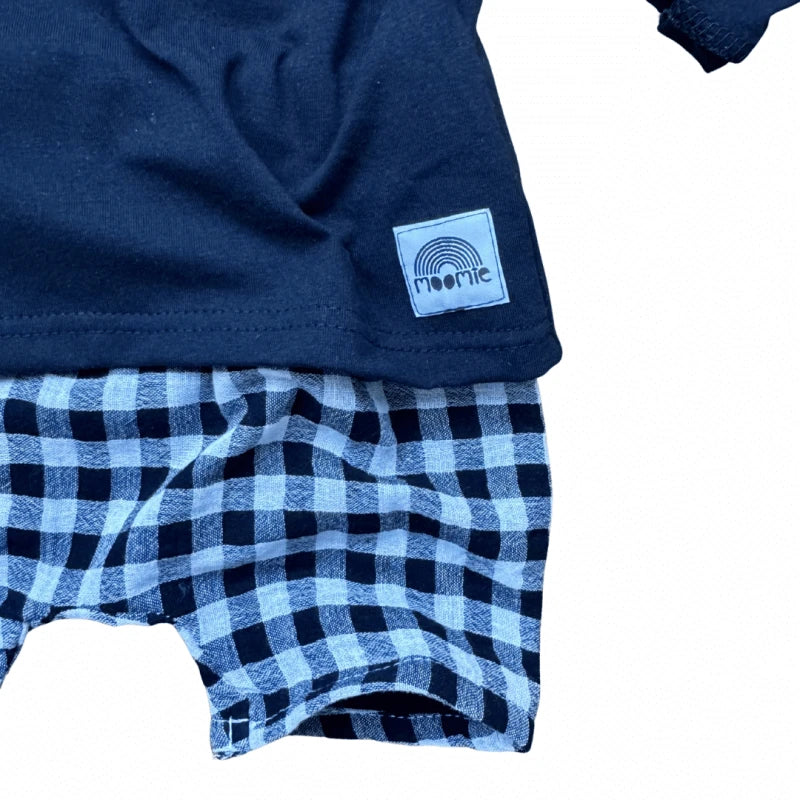 Short bébé vichy en double gaze de coton – Noir & blanc cassé – Made in France