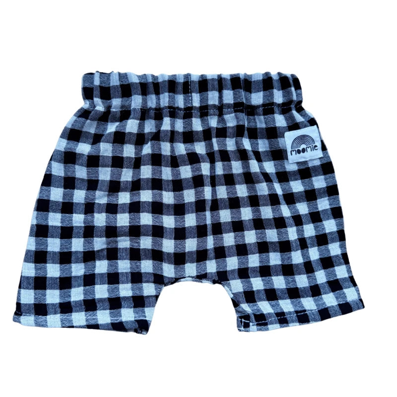 Short bébé vichy en double gaze de coton – Noir & blanc cassé – Made in France