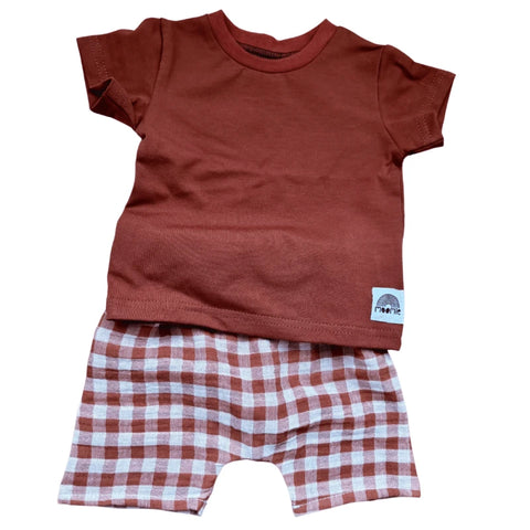 Short bébé vichy en double gaze de coton – Cognac & blanc cassé – Made in France