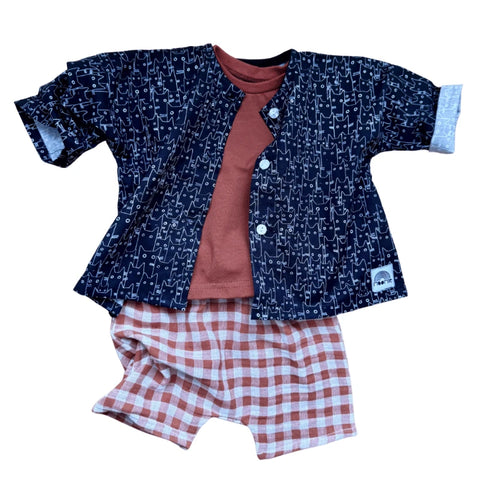 Short bébé vichy en double gaze de coton – Cognac & blanc cassé – Made in France