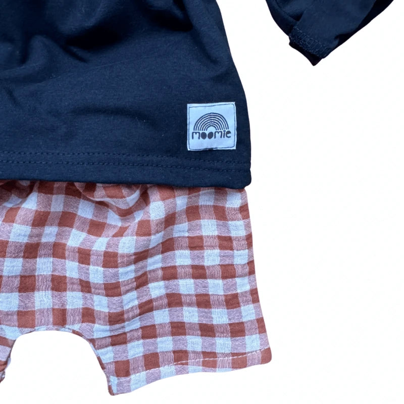 Short bébé vichy en double gaze de coton – Cognac & blanc cassé – Made in France