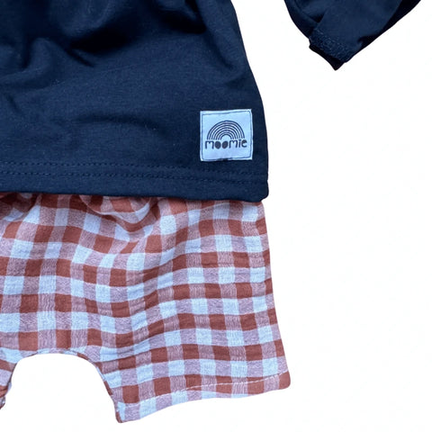 Short bébé vichy en double gaze de coton – Cognac & blanc cassé – Made in France