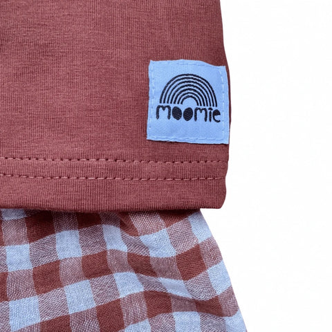 Short bébé vichy en double gaze de coton – Cognac & blanc cassé – Made in France