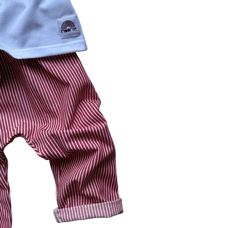 Pantalon bébé rayé rouge et blanc – coton Made in France | Moomie