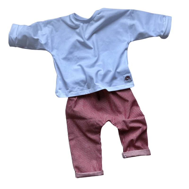 Pantalon bébé rayé rouge et blanc – coton Made in France | Moomie