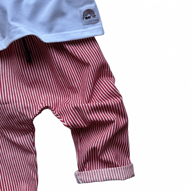 Pantalon bébé rayé rouge et blanc – coton Made in France | Moomie