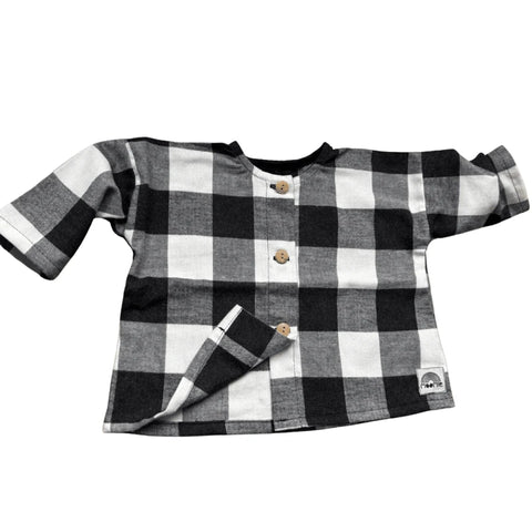 Blouse / Veste bébé en coton – Carreaux noir et blanc Made in France