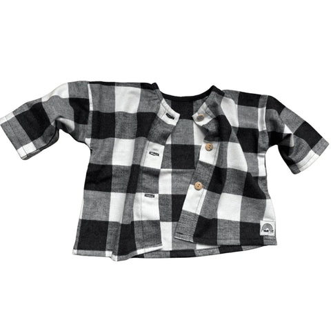 Blouse / Veste bébé en coton – Carreaux noir et blanc Made in France