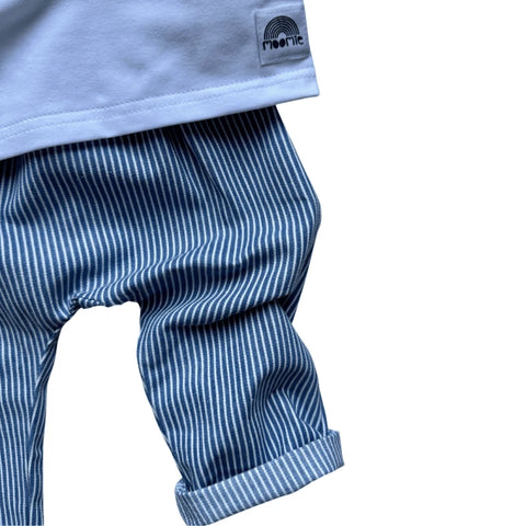 Pantalon bébé rayé bleu et blanc – coton Made in France | Moomie