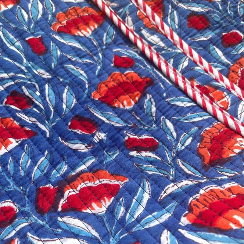 Petit tote bag fermeture Block print " Blue Poppy Crush"