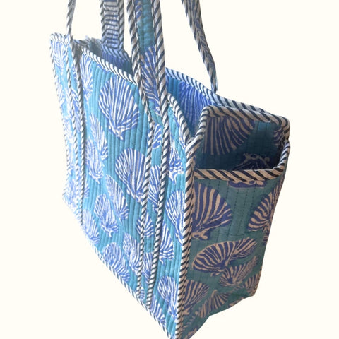 Petit tote bag fermeture Block print "Ocean Shells"