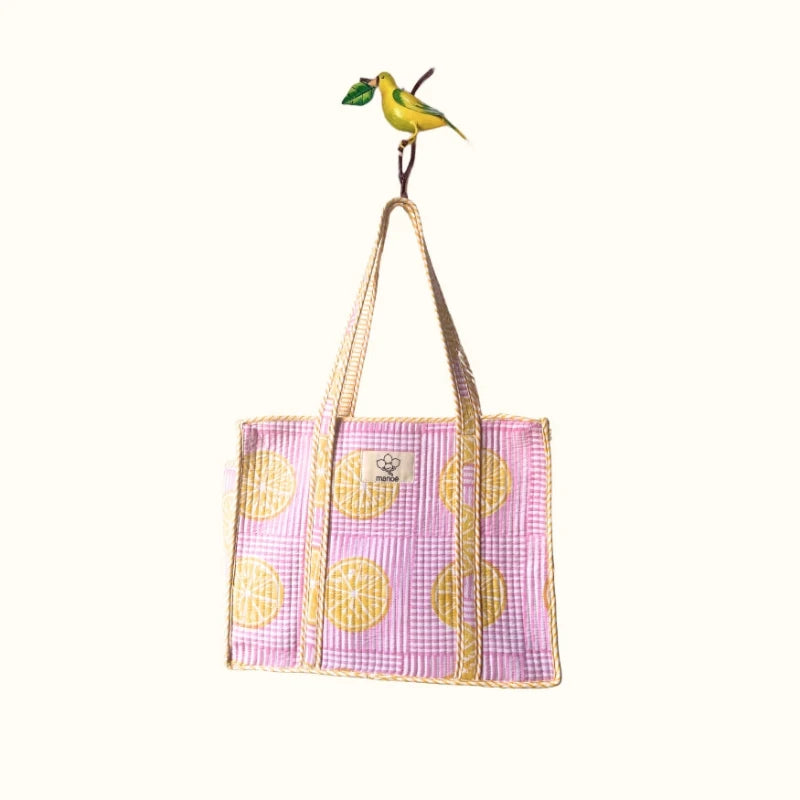 Petit tote bag fermeture Block print "Sun and Lemonade"