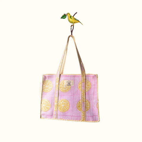 Petit tote bag fermeture Block print "Sun and Lemonade"