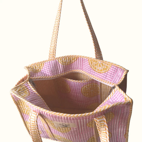 Petit tote bag fermeture Block print "Sun and Lemonade"