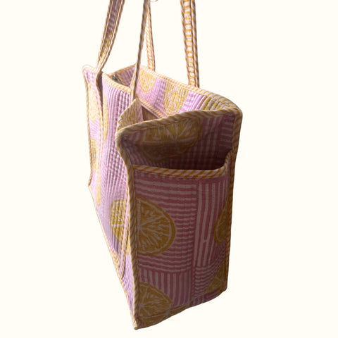 Petit tote bag fermeture Block print "Sun and Lemonade"