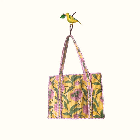 Petit tote bag fermeture Block print "Sunny Bloom"