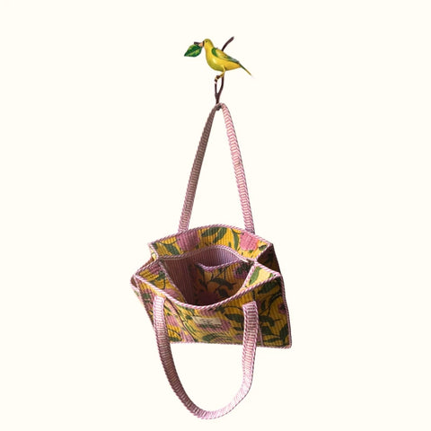 Petit tote bag fermeture Block print "Sunny Bloom"