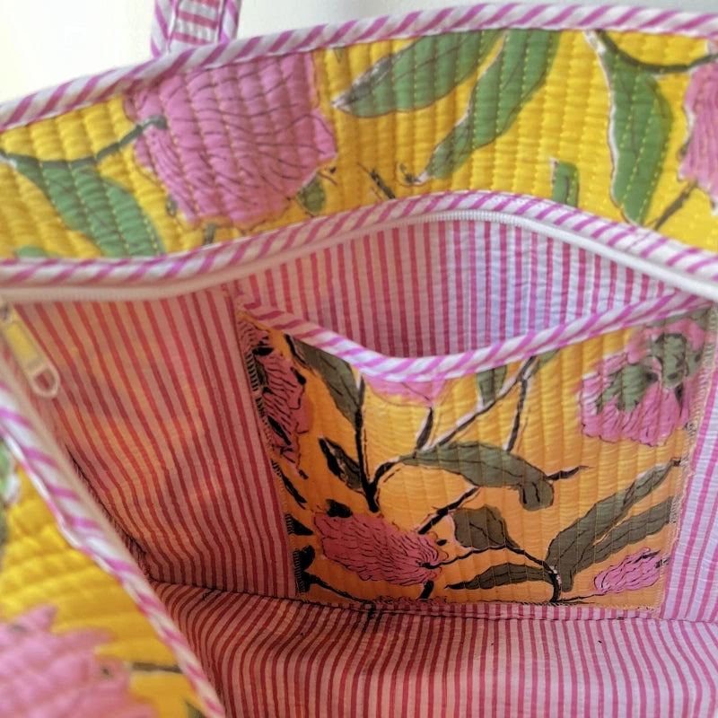 Petit tote bag fermeture Block print "Sunny Bloom"
