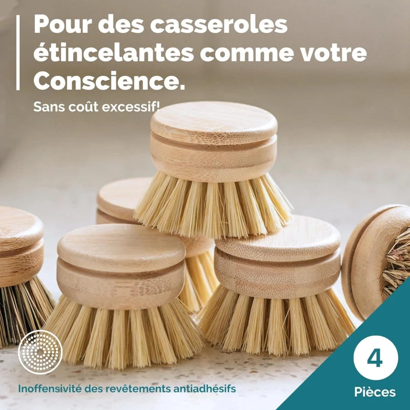 Tête interchangeable pour brosse à vaisselle en bambou réutilisable