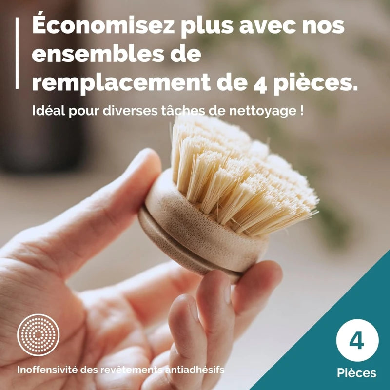 Tête interchangeable pour brosse à vaisselle en bambou réutilisable
