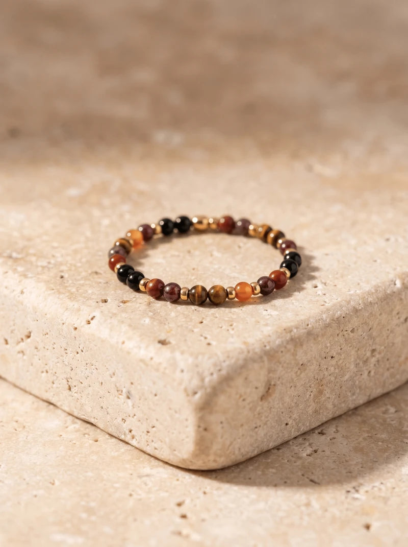 Bague Vitality - Obsidienne, Oeil de Tigre, Cornaline, Grenat & Jaspe Rouge