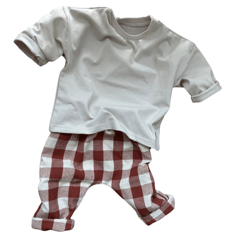 Pantalon bébé à carreaux terracotta en toile de coton