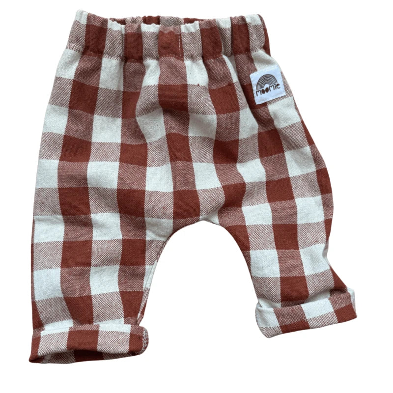 Pantalon bébé à carreaux terracotta en toile de coton