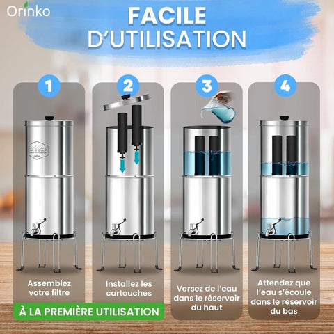 Filtre à Eau par Gravité 5,6 L - Purificateur d'Eau avec Charbon Actif Certifié NSF - Fontaine Filtrante pour Eau du Robinet, Eau de Pluie, Filtration Avancée