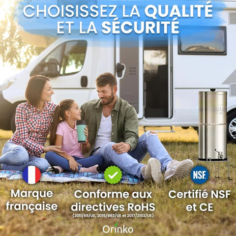 Filtre à Eau par Gravité 5,6 L - Purificateur d'Eau avec Charbon Actif Certifié NSF - Fontaine Filtrante pour Eau du Robinet, Eau de Pluie, Filtration Avancée