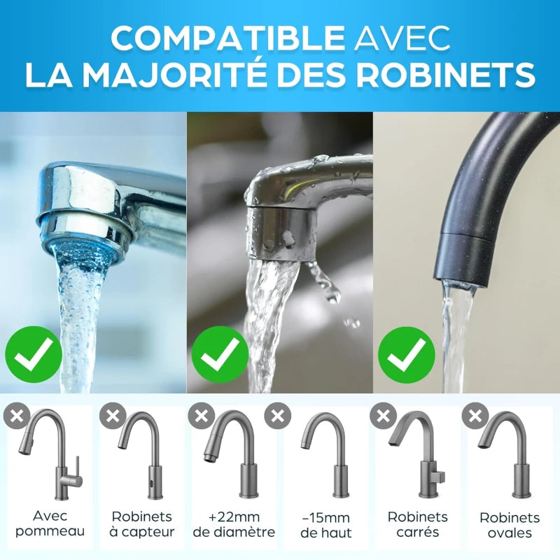 ORINKO Filtre à Eau pour Robinet Universel – Purificateur d’Eau Potable 2L/min Avec Cartouche Remplaçable – Système De Filtration À Charbon Actif Pour Cuisine