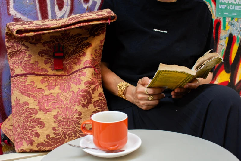 Sac à dos en tissus upcyclés style roll-top