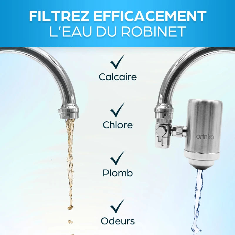 Filtre à Eau pour Robinet, 2L/min, Cartouche Charbon Actif Remplaçable