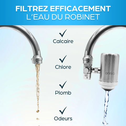 Filtre à Eau pour Robinet, 2L/min, Cartouche Charbon Actif Remplaçable