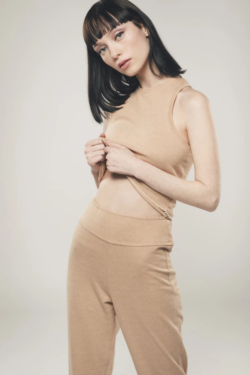 Cotton Piqué Tank Top in Brown - Edith