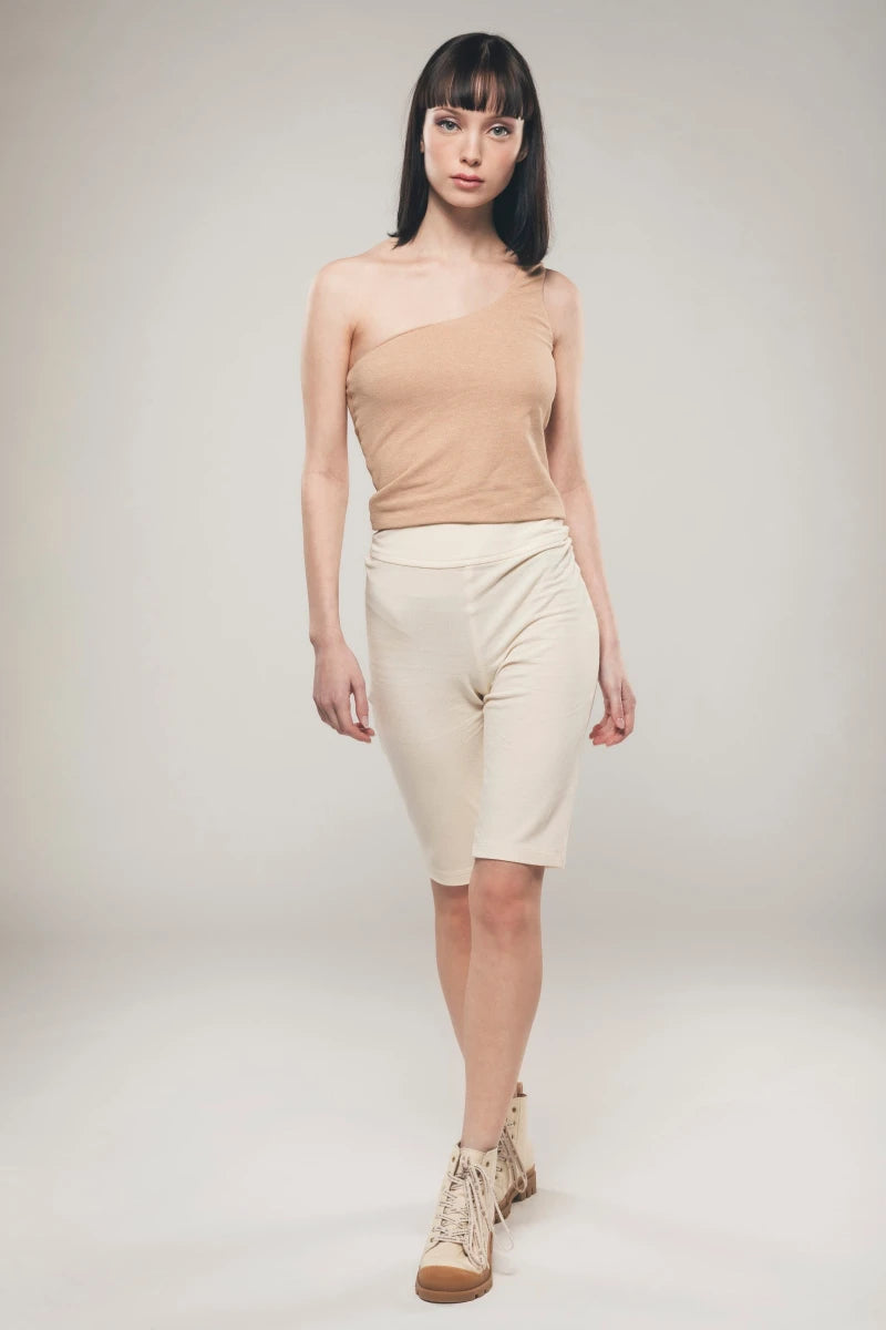 Cotton Stretch Cycling Shorts in Ecru - Avalon