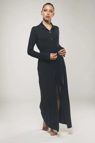 Maxi Longsleeve Shirt Dress in Black - Beatrice