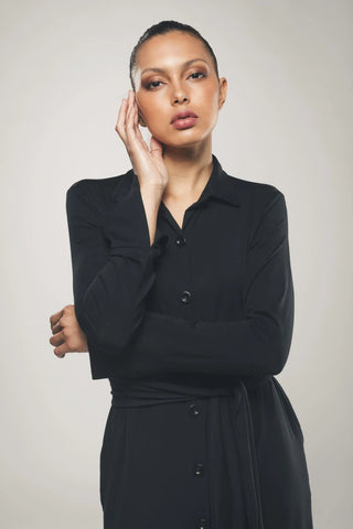 Maxi Longsleeve Shirt Dress in Black - Beatrice