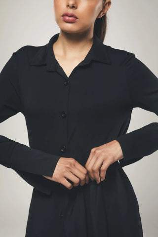 Maxi Longsleeve Shirt Dress in Black - Beatrice