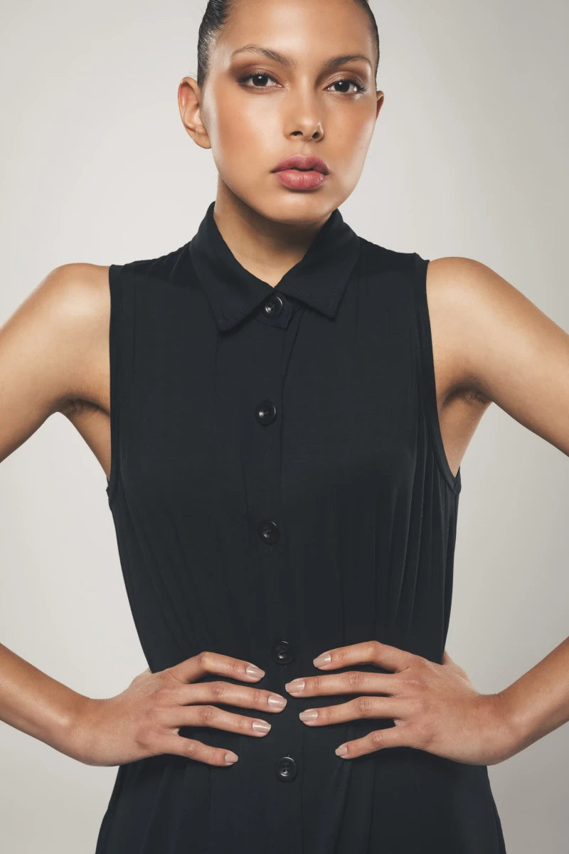 Maxi Sleeveless Shirt Dress in Black - Evelyn