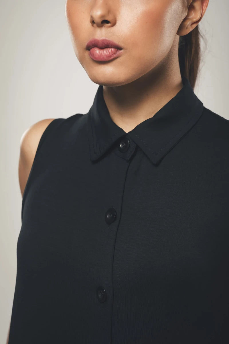 Maxi Sleeveless Shirt Dress in Black - Evelyn