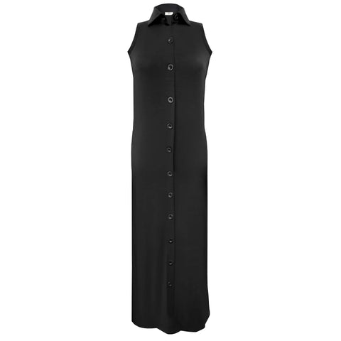 Maxi Sleeveless Shirt Dress in Black - Evelyn