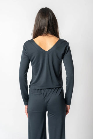 TENCEL™ Lyocell V-Neck Sweatshirt in Blue - Lenora