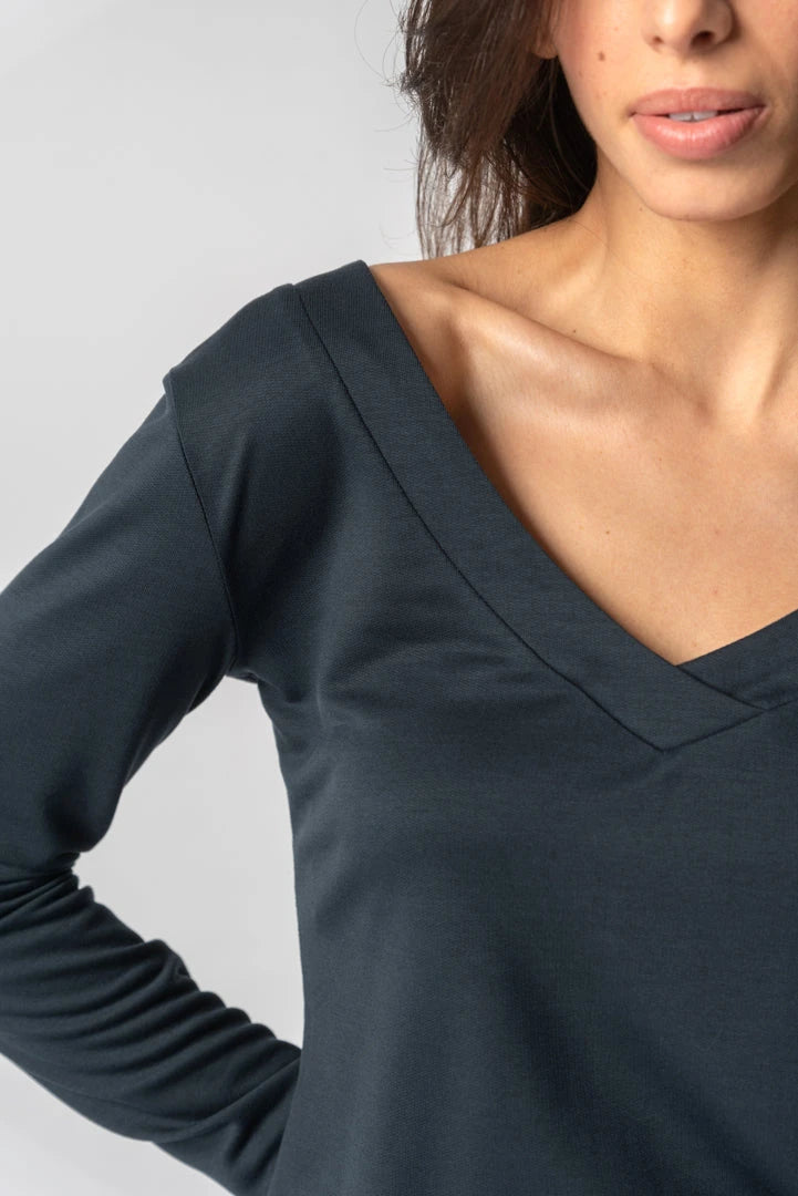 TENCEL™ Lyocell V-Neck Sweatshirt in Blue - Lenora