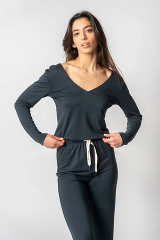 TENCEL™ Lyocell V-Neck Sweatshirt in Blue - Lenora