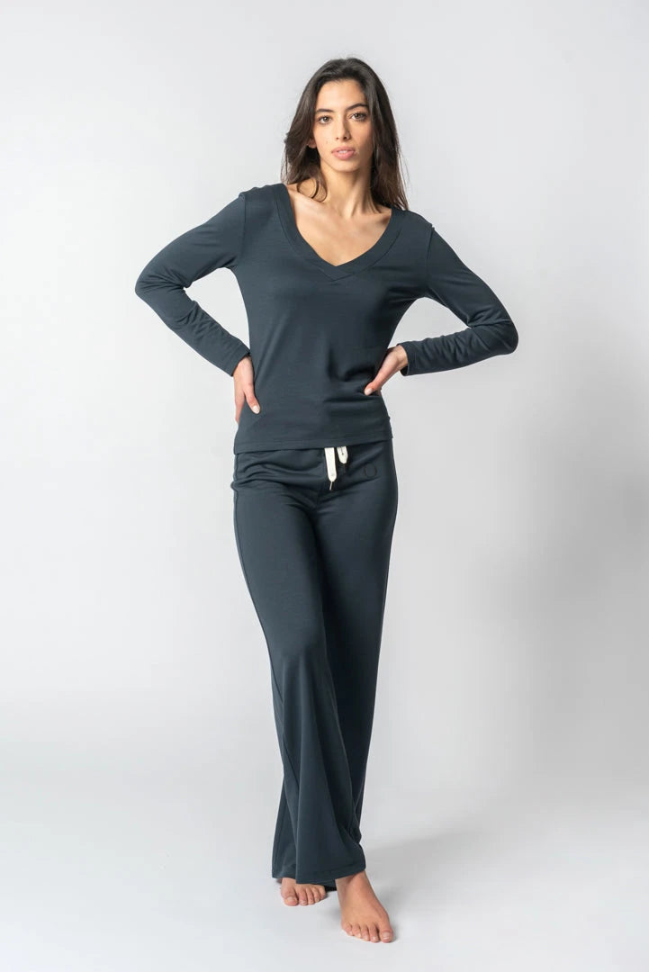 TENCEL™ Lyocell V-Neck Sweatshirt in Blue - Lenora