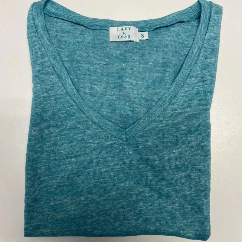 T-shirt femme col V 100% lin upcyclé
