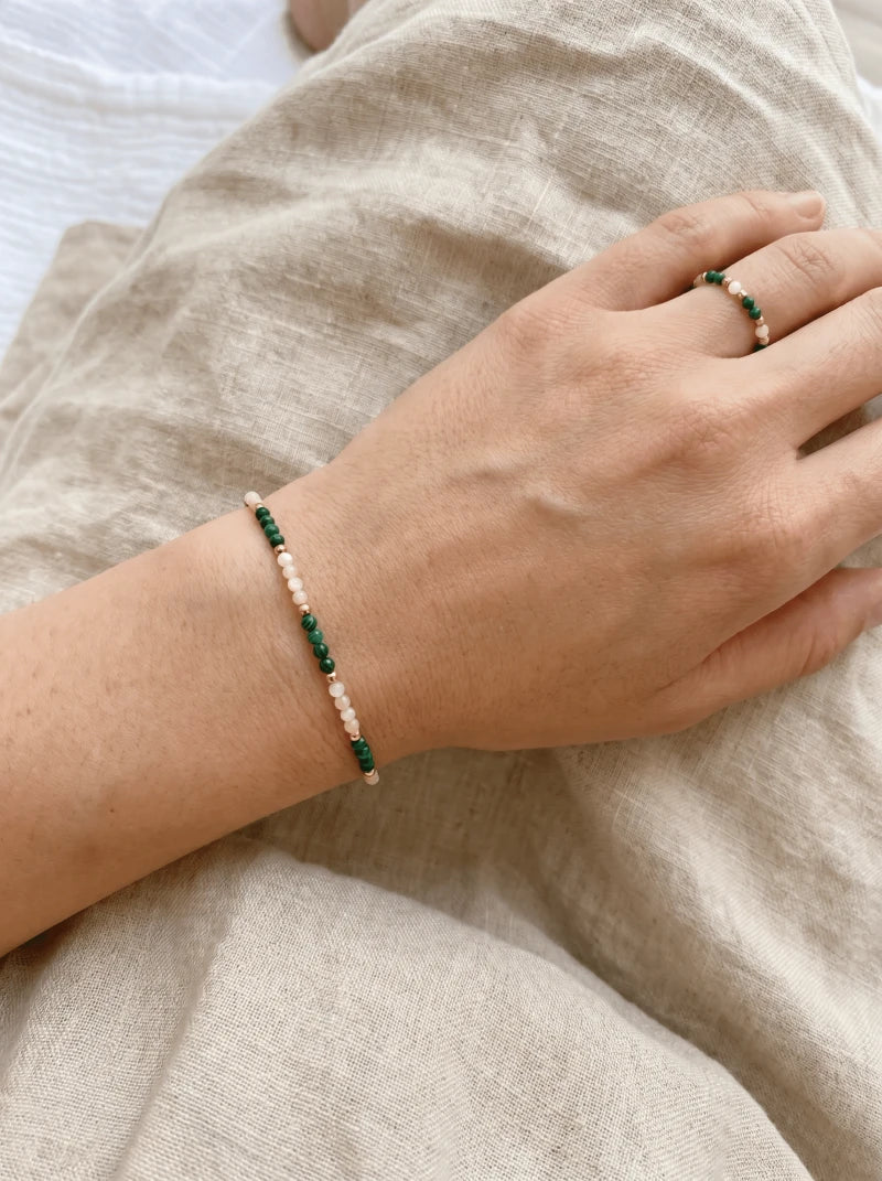 Bague Lucky - Malachite & Nacre