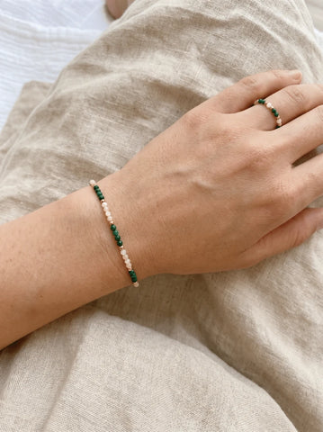 Bague Lucky - Malachite & Nacre